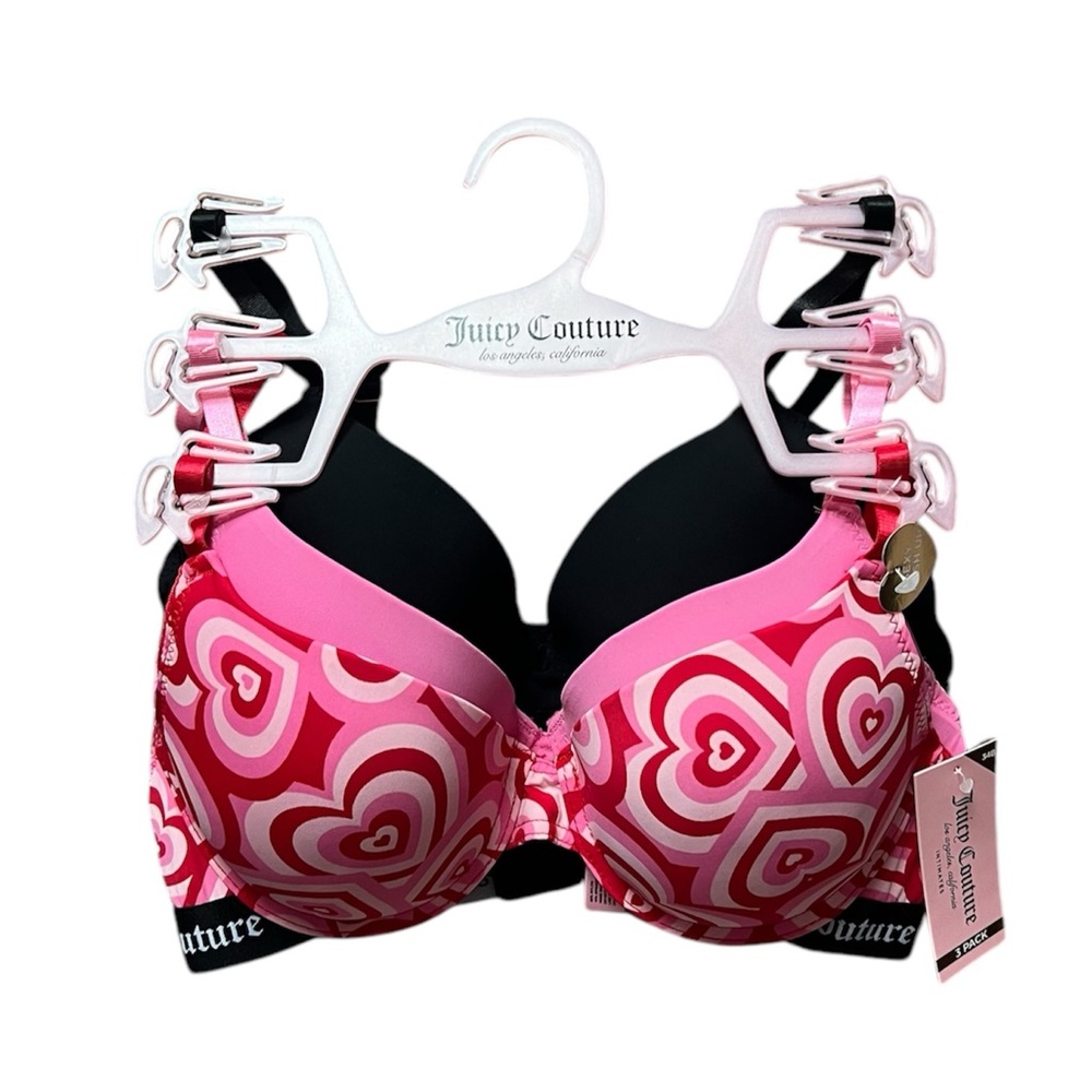 Juicy Couture Pink & Black Heart Print Bra Set